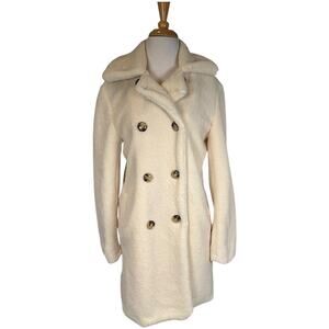 NWT Rachel Parcel Long Ivory Faux Fur Trench Coat | Size Small Elegant Winter
